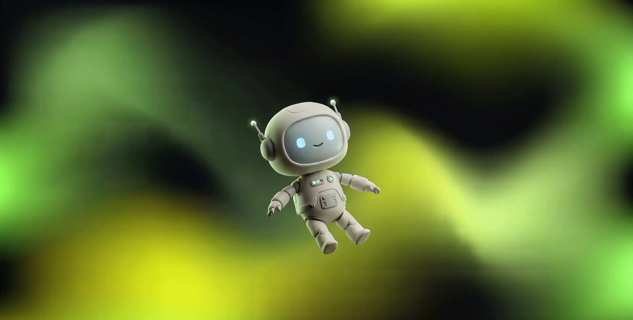 Robot de Byterpy flotando sobre un paisaje de ondas verdes